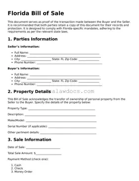Attorney-Approved  Bill of Sale Form for Florida