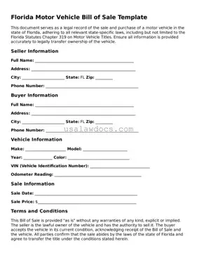 Attorney-Approved  Motor Vehicle Bill of Sale Form for Florida