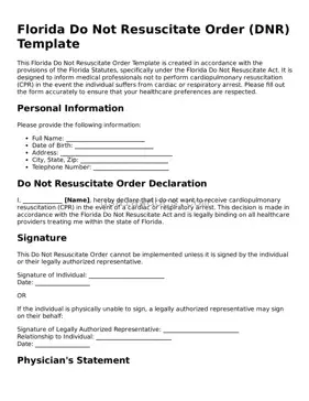 Attorney-Approved  Do Not Resuscitate Order Form for Florida
