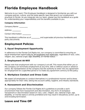 Attorney-Approved  Employee Handbook Form for Florida
