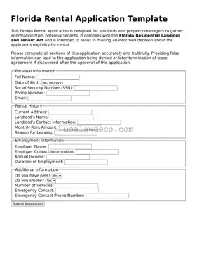 Attorney-Approved  Rental Application Form for Florida