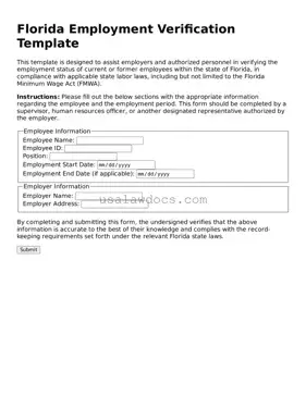 Attorney-Approved  Employment Verification Form for Florida