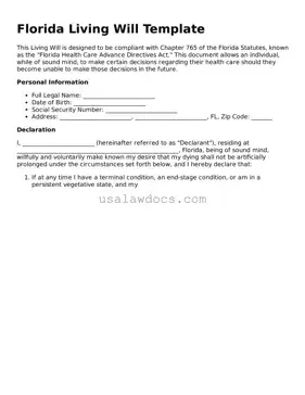 Attorney-Approved  Living Will Form for Florida