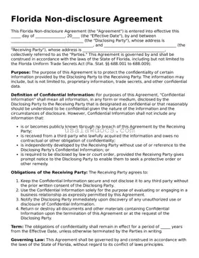 Attorney-Approved  Non-disclosure Agreement Form for Florida