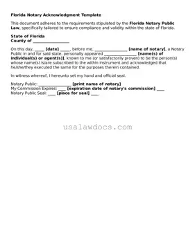 Attorney-Approved  Notary Acknowledgement Form for Florida