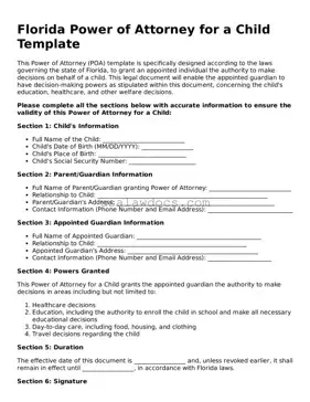 Attorney-Approved  Power of Attorney for a Child Form for Florida