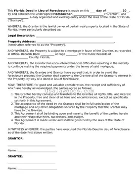 Attorney-Approved  Deed in Lieu of Foreclosure Form for Florida
