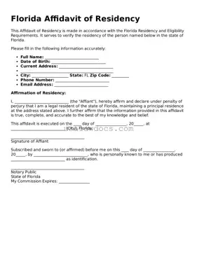 Attorney-Approved  Affidavit of Residency Form for Florida