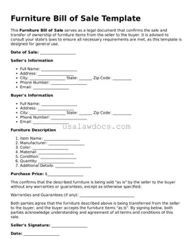 Free Furniture Bill of Sale Form