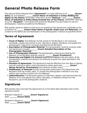 Free General Photo Release Form