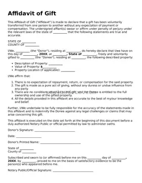 Free Affidavit of Gift Form