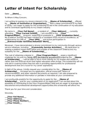 Free Letter of Intent For Scholarship Form