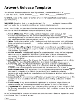 Free Artwork Release Form