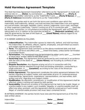 Free Hold Harmless Agreement Form