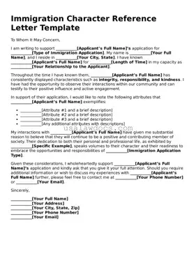 Free Character Reference Letter for Immigration Form