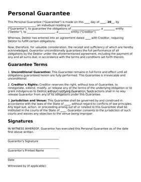 Free Personal Guarantee Form