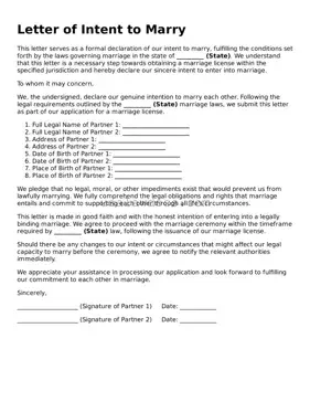 Free Letter of Intent to Marry Form