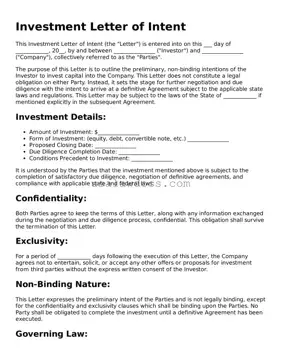 Free Investment Letter of Intent Form