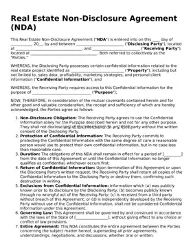 Free Real Estate Non-Disclosure Agreement Form
