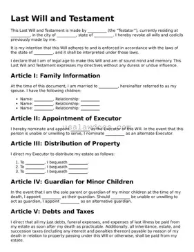Free Last Will and Testament Form