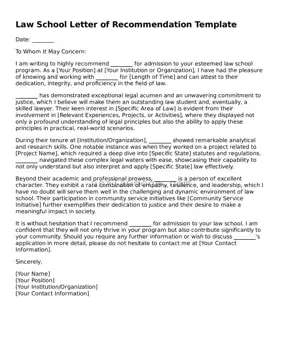 Free Law School Letter of Recommendation Form