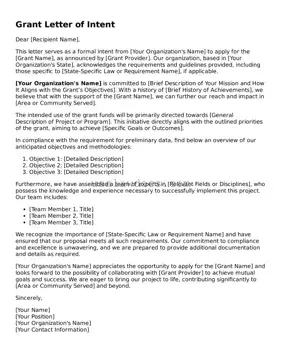 Free Grant Letter of Intent Form