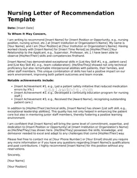 Free Nursing Letter of Recommendation Form