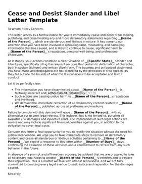 Free Cease and Desist Slander and Libel Letter Form