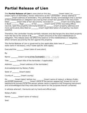 Free Partial Release of Lien Form