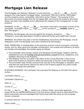 Free Mortgage Lien Release Form