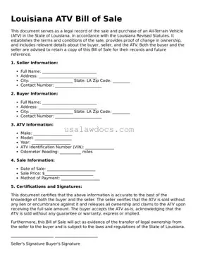 Attorney-Approved  ATV Bill of Sale Form for Louisiana