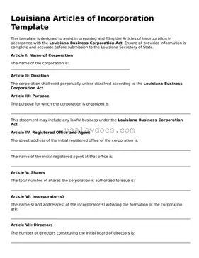 Attorney-Approved  Articles of Incorporation Form for Louisiana