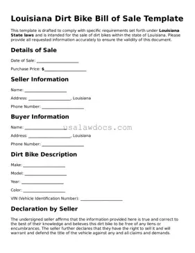 Attorney-Approved  Dirt Bike Bill of Sale Form for Louisiana