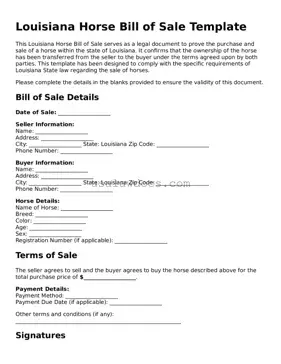 Attorney-Approved  Horse Bill of Sale Form for Louisiana