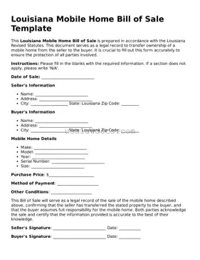 Attorney-Approved  Mobile Home Bill of Sale Form for Louisiana