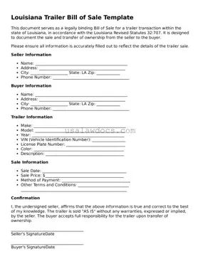Attorney-Approved  Trailer Bill of Sale Form for Louisiana