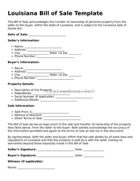 Attorney-Approved  Bill of Sale Form for Louisiana