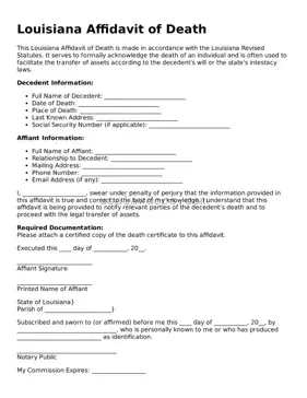 Attorney-Approved  Affidavit of Death Form for Louisiana