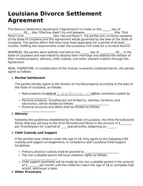 Attorney-Approved  Divorce Settlement Agreement Form for Louisiana