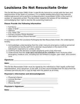 Attorney-Approved  Do Not Resuscitate Order Form for Louisiana