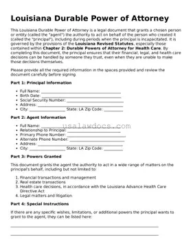 Attorney-Approved  Durable Power of Attorney Form for Louisiana
