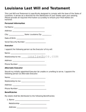 Attorney-Approved  Last Will and Testament Form for Louisiana