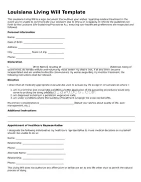 Attorney-Approved  Living Will Form for Louisiana