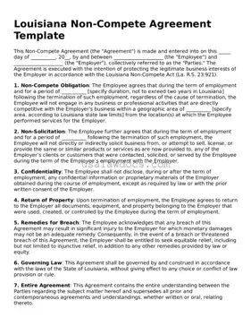 Attorney-Approved  Non-compete Agreement Form for Louisiana