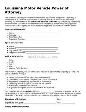 Attorney-Approved  Motor Vehicle Power of Attorney Form for Louisiana