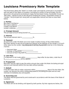 Attorney-Approved  Promissory Note Form for Louisiana