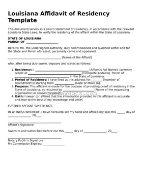 Attorney-Approved  Affidavit of Residency Form for Louisiana
