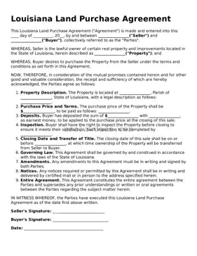 Attorney-Approved  Land Purchase Agreement Form for Louisiana
