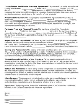 Attorney-Approved  Real Estate Purchase Agreement Form for Louisiana