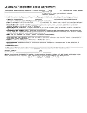 Attorney-Approved  Residential Lease Agreement Form for Louisiana